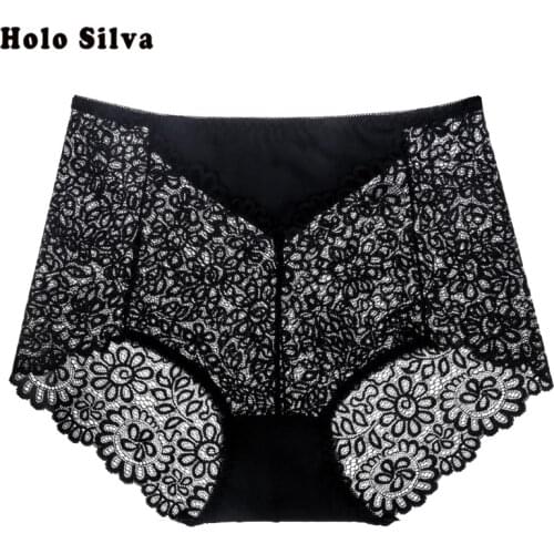 2019 Womens Sexy Mid-Waist Panties Lace Cutout Briefs Thong Floral Lace Underwear Lady Wireless Hollow Out Panties Mid-Waist XL
