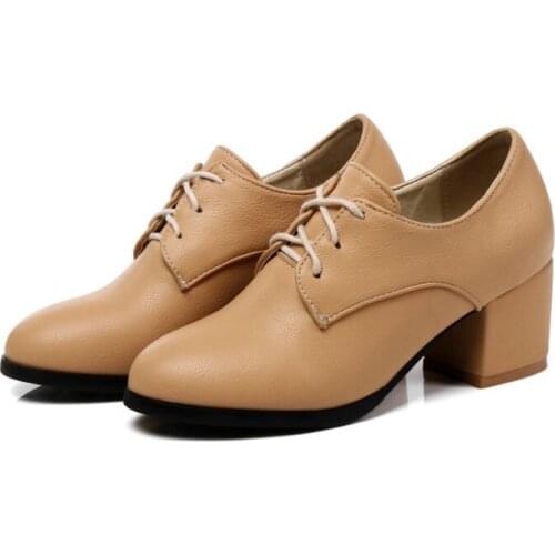 Plus big size 32-45 Casual Lace Up Thick High Heel 6CM Shoes Fashion Patent Leather Woman Pumps Heels Spring Autumn shoes C9-60