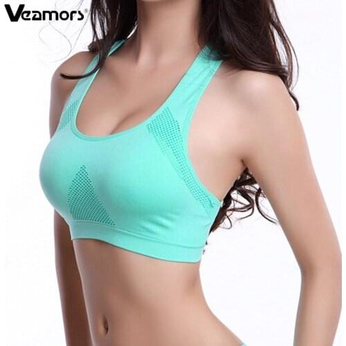VEAMORS Professional Absorb Sweat Top Aerobics Running Vest Tanks Tops , Gym Fitness Women Seamless Padded Sport Bra Crop Tops