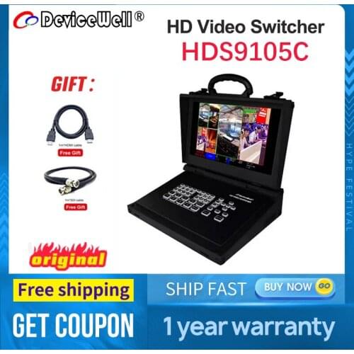 DeviceWell HDS9105C Video switcher 11.6 inch monitor 4HDMI Cable-Compatible 1DP Inputs 1080P for Live Stream Broadcasts Youtube
