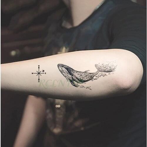 Waterproof Temporary Tattoo Stickers Whale Big fish Compass fake Tatto Flash Tatoo Tatouage Hand Back Foot for Girl Women Men