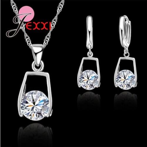 Top Quality Classic 925 Sterling Silver Cubic Zircon Water Drop Earrings +Necklace Romantic Wedding Jewelry Sets