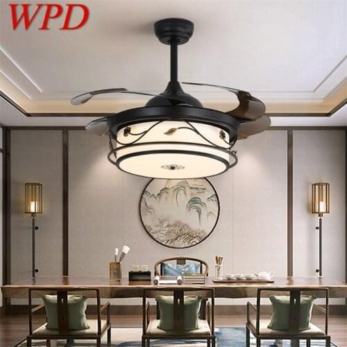 WPD Modern LED Ceiling Fan Light Black With Remote Control 3 Colors LED For Home Dining Room Bedroom Restaurant
