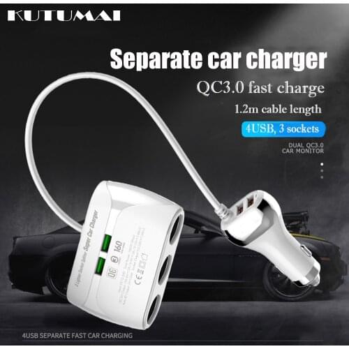 12V-24V Car Charger USB Auto Charging Cigarette Lighter Socket Double QC3.0 USB Fast Charging 3 Sockets Splitter Power Adapter