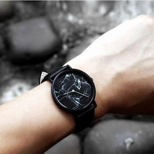 2019 Enmex creative wristwatch Ultrathin case Marble face casual Genuine leather fashion Stylish clock quartz watch