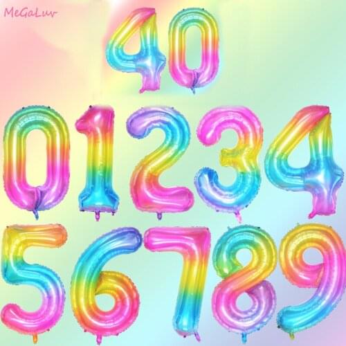 40Inch Rainbow Giant Number Balloons Happy Birthday Helium Foil Ballon Baby Shower Party Supplies Children Air Globos Toy