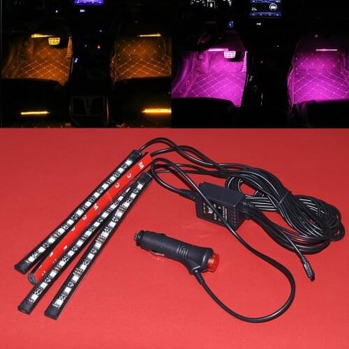 4x Universal AR Interior Atmosphere Light LED RGB Strip Light Dash Floor LED Strip Decorative Light USB Sound Control Lamp Set