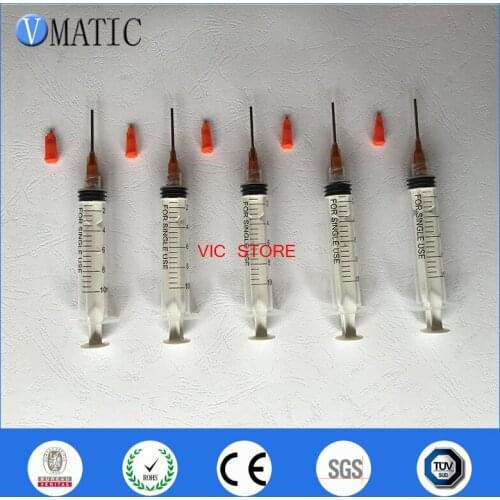 Free Shipping 5 Sets 15G 1'' Inch Length Glue Liquid Dispenser Needles + 10cc/ml Dispenser Syringe With Red Cap / Stopper