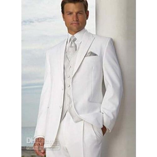 Free shipping/custom made good mens suit blazer/White jacket and pants,sliver vest,wedding Groom wear dress/Groomsman tuxedos