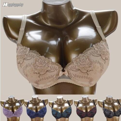 Hot Sexy Push Up Bra Deep V Brassiere Thin Women Underwear 3/4 Coverage D Cup Lace Embroidery Flowers Lingerie