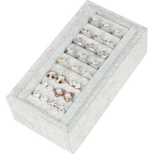 Gray Velvet Carrying Case Jewelry Ring Display Box Tray Holder Storage Organizer Case For Counter Display 19.5cm*10.5cm*6.3cm