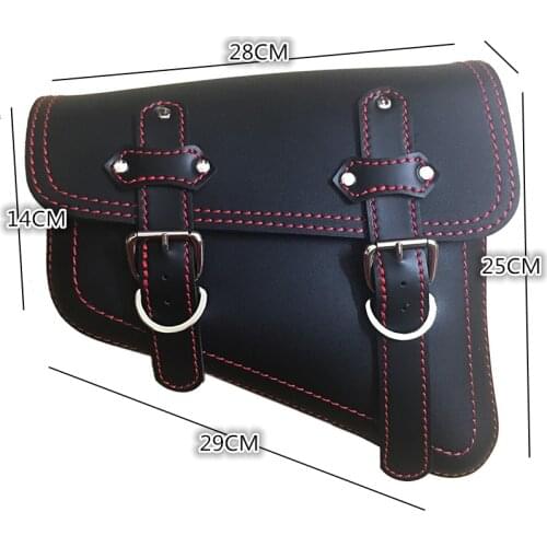 Black Motorcycle PU Leather Saddle Bag For Harley Sportster XL 883 Luggage Side SaddleBag Rider Motorbike Red Line Bags
