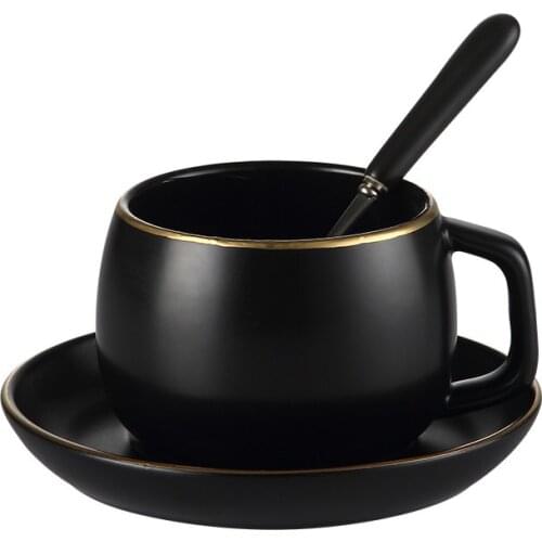 European style simple light luxury Phnom Penh matt black ceramic coffee cup and saucer Nordic afternoon tea cup
