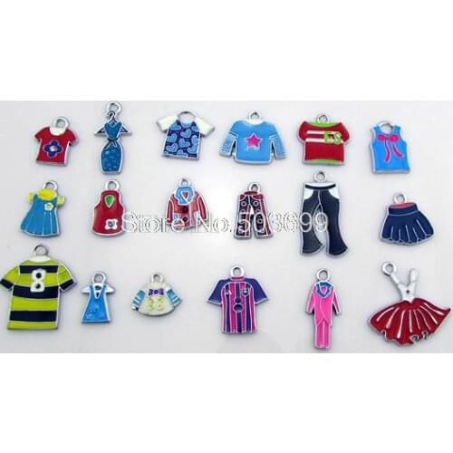 FDJFJH!! 20Pcs/Lots Enamel MIXED T-SHIRT charms pendants for key charm
