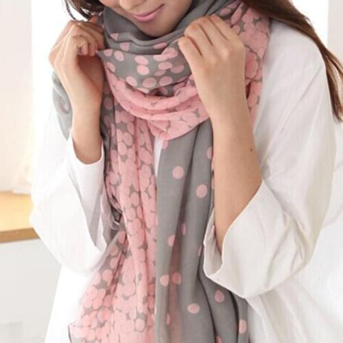Hot Sale Women Scarf Autumn Warm Soft Long Voile Neck Large Wrap Shawl Stole Pink Grey Dots Scarve 175cm * 70cm