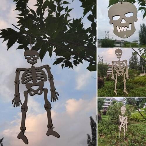 HOT Halloween DIY Skull Pendant Wooden Hanging Ornament For Home Halloween Party Decoration DIY Wood Craft