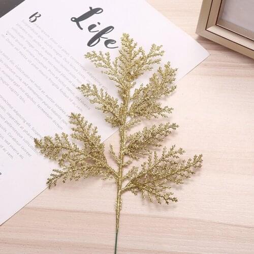 Simulated 3 Forks Christmas Hollow Glitter Phoenix Tail Leaves Tree Branch Xmas Tree Wreath Hanging DIY Scrapbook for Wedding