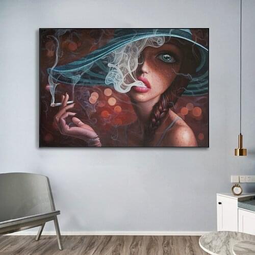 Nordic Abstract Smoking Personality Girl Canvas Painting Print Art Picture Wall Home Bedroom Bar Decoration
