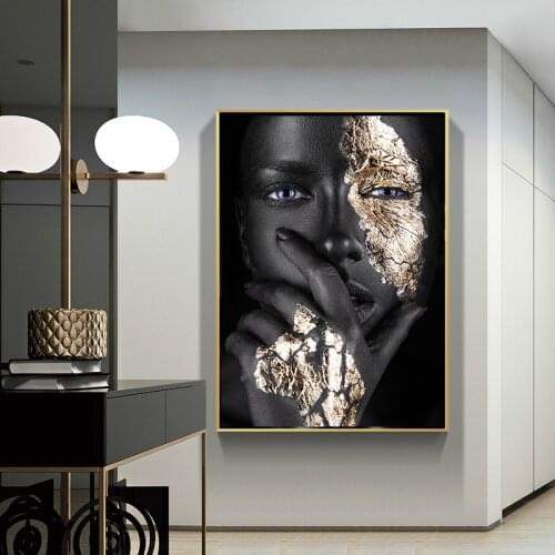 Scandinavian painting Canvas wall art poster African Art Black and Gold purple Woman living room decoration Figure pictures