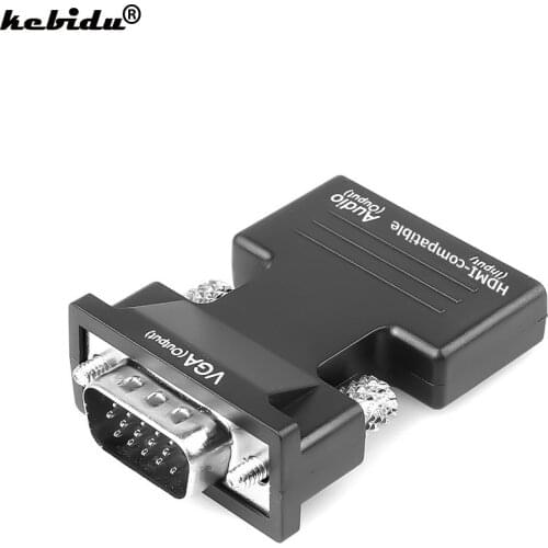Kebidu HDMI-compatible Female to VGA Male Converter 3.5mm Audio Adapter Support 1080P Signal Output Convertor with Audio Cables