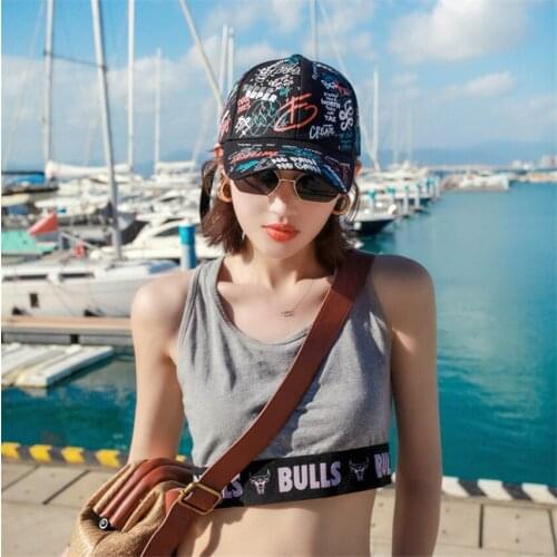 Mens Hats and Caps Graffiti Print Baseball Cap Women 2020 Stylish Bone Hip Hop Hat Designer Snapback Kaws Cap Long Tail Dad Hat