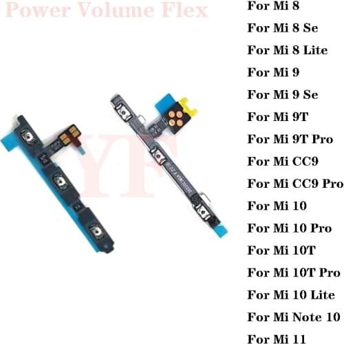 10PCS For Xiaomi Mi 8 9 SE CC9 10 10T 11 Lite Pro Ultra Power Volume Button Flex Cable Side Key Switch ON OFF Control Button