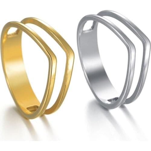 New Trendy Simple Geometrical Wave Ring Stainless Steel Gold Color Party Finger Rings Jewelry Birthday Gift for Men Women