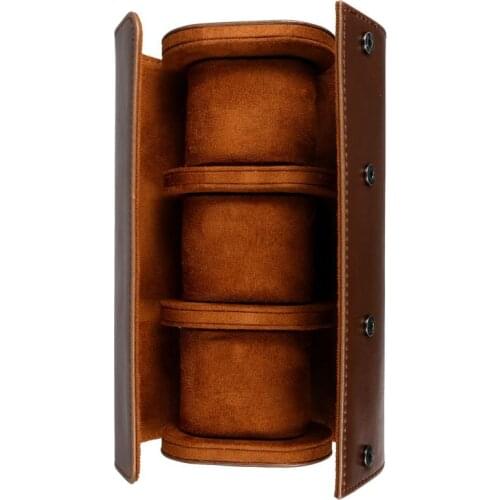 1Pc 3 Slots Portable Watch Box Round Watch Organizer Elastic PU Watch Case