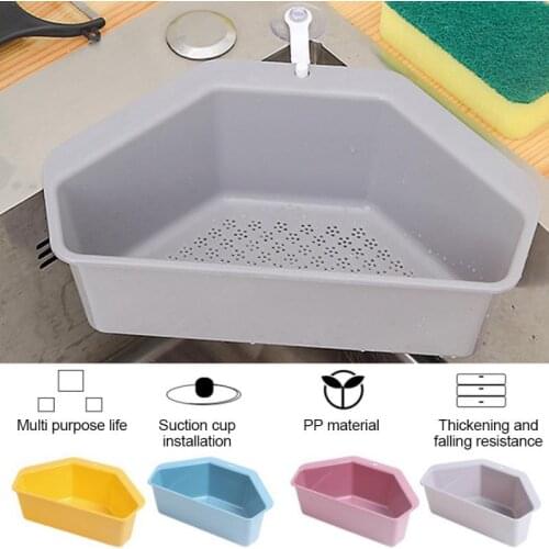 Kitchen Triangular Sink Strainer Drain Fruit Vegetable Drainer Basket Sink Filter Shelf Suction Cup Sponge Rack Storage Tools