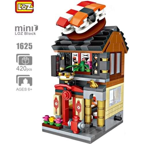 LOZ City Mini Street View DIY Assembly Architecture 3D Model House Shop Educational Kids Gifts Toys Buliding Blocks Loz Sushi