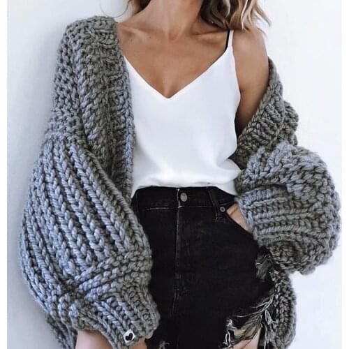 MEIYANGYOUNG Loose Cardigan For Women 2021 Hand-knitted Bat Lantern Sleeve Sweaters Jacket Woman Fashion Ladies Sweater Oversize