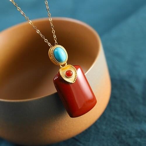 Fashion Simple S925 Silver Gold-Plated Womens Agate Necklace