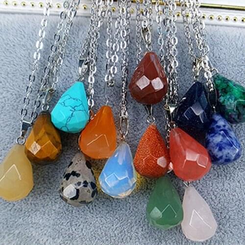 Fashion Style Natural Semi-precious Stone Necklace Alloy O Chain + Faceted Stone Pendants Necklace Collarbone Chain Accessories