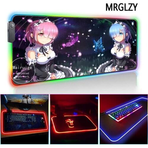 MRGLZY Drop Shipping LED Light RGB Gamer Gaming Accessories Large Anime Sexy Cute Girl Rem Mouse Pad DeskMat for Laptop Keyboard