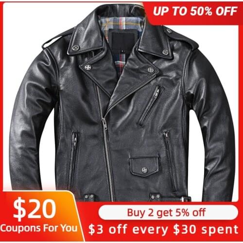 2021 Black American Motorcycle Style Genuine Leather Jacket Men Plus Size 4XL Real Natural Cowhide Autumn Slim Fit Bikers Coat