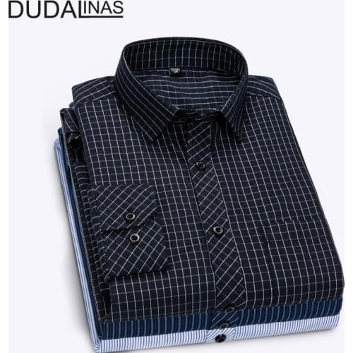 Dudalinas Male Striped Shirt Brand Clothing Pocket Mens Long Sleeve Shirt 2020 Summer Slim Fit Shirt Casual Shirt Men Clothes