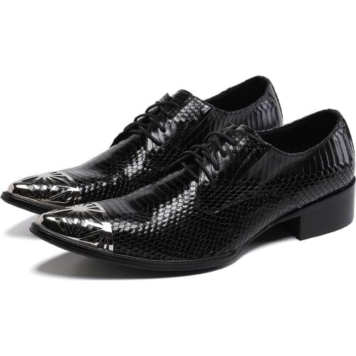 Mens Snakeskin Grain Black Leather Dress Shoes Mens Lace-Up Business Flats Shoes Trending Pointed Toe Casual Party Oxford Shoes