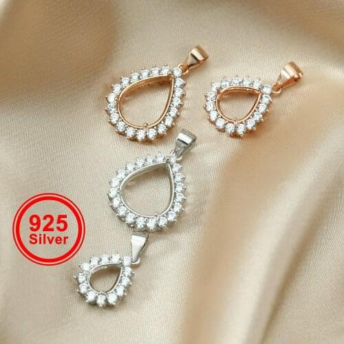 Rose Gold Silver Tear Drop Shape Prong Bezel Settings for CZ Stone Solid 925 Sterling Silver DIY Pendant Charm Tray 1431031