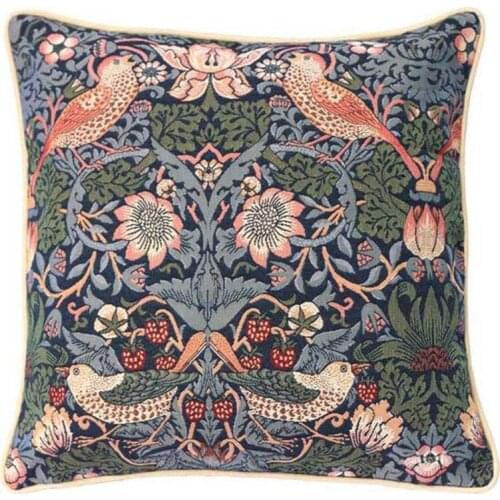 Strawberry Thief Yarn Dyed Jacquard Cushion Pillowcase Cover American Countryside Flower and Birds Pattern Sofa Home Decoration