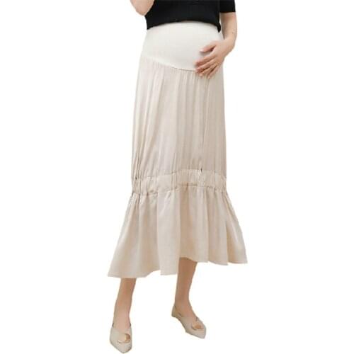 New Maternity Dress Skirt Summer Fashion Pleated Chiffon Pregnant Women High Waist Belly Pregnancy Skirt Long Skirts Solid Color