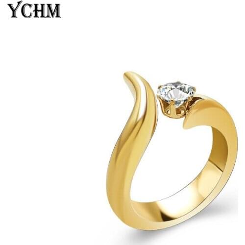 Crystal Zircon Rings for Women Stainless Steel Wedding Ring Irregular Gold Plated Engagement Rings Statement Wedding Bands