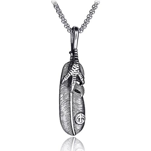 Eagle Claw Feather Stainless Steel Vintage Pendant for Men Exquisite Old Silver Color Punk Necklace Jewelry Accessories LN3020