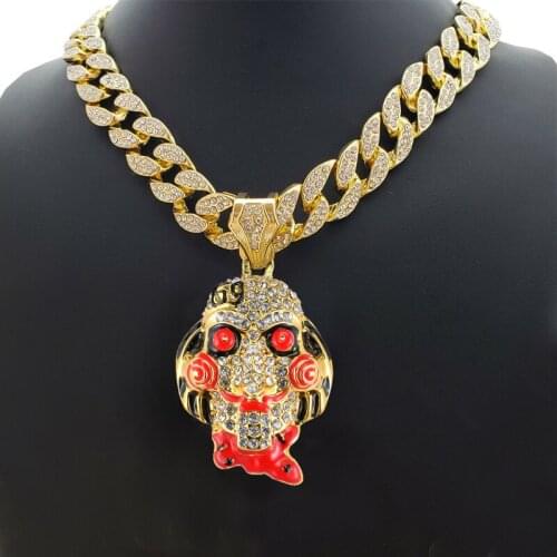 Xishan Hip Hop Chunky Iced Out Bling Clown Necklaces & Men 's Pendants &18" Full Iced Miami Cuban Choker Chain Necklace