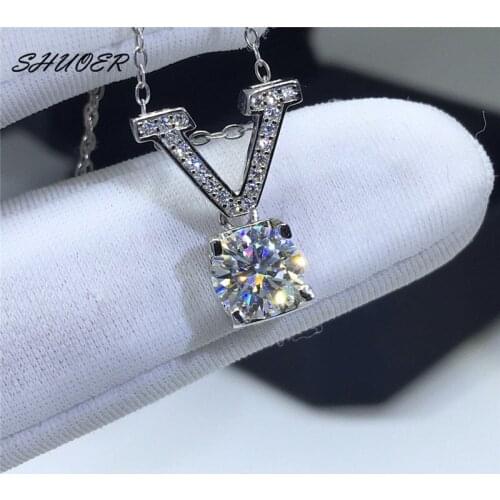 Classic 925 Sterling Silver 1 Carat Brilliant Cut Pass Diamond Tester D Color Moissanite V Shape Pendant Necklace for Women