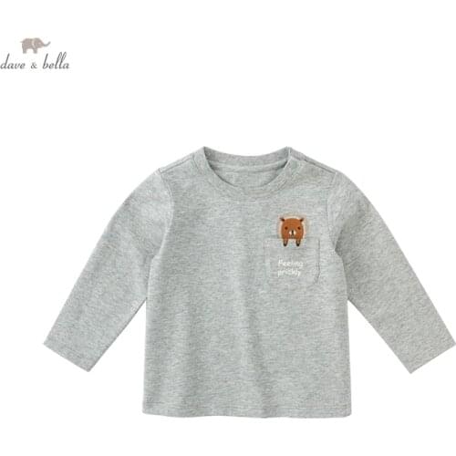 DBA18720 dave bella autumn baby boys casual cartoon letter pockets T-shirt children tops kids boy fashion tees