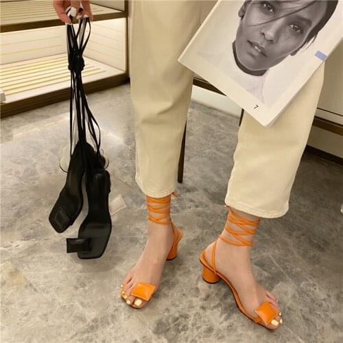 2021 Fashion Square Toe Wedges Women Sandals Lace Up Gladiator Sandal Back Strap Summer Shoes Women Casual Beach shoes