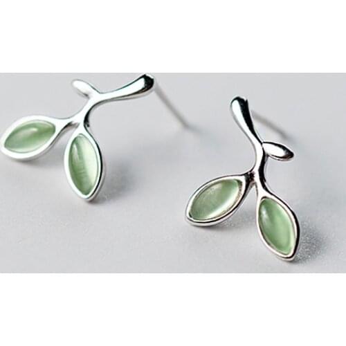 MloveAcc 925 Silver Opal Buds Leaves Stud Earrings for Women S925 Sterling Silver Jewelry Fashion Bride Wedding Gifts
