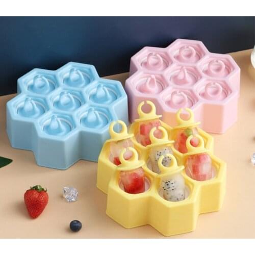 Silicone Easy Release Ice Molds Popsicle Molds Children Ice Honeycomb Ice Tray Blue Homemade ice Molds Shapes Family DIY