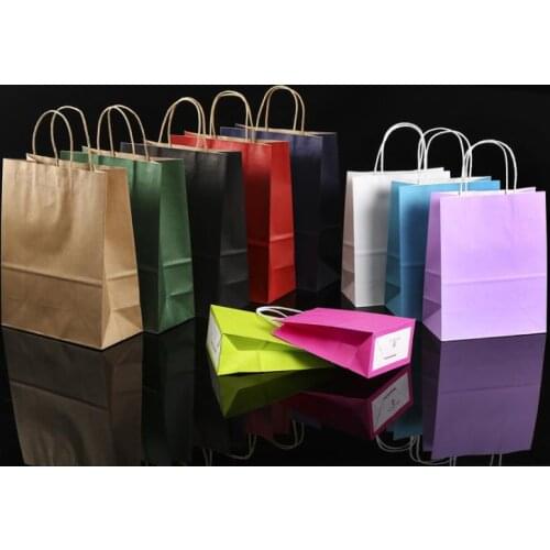 Shopping Hand Bags Kraft Paper Bag Strong Solid No Logo Customizable