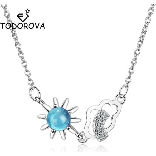 Todorova Female Cubic Zircon Cloud Blue Crystal Sun Pendant Necklace Weather Clavicle Chain Necklace for Women